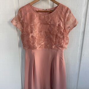 Lauren Conrad Elegant Lace Overlay Dress in Rose Pink Fancy Event Wedding Guest